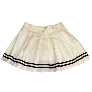 Forever 21 White Pleated Mini Skirt Black Varsity Stripe Tennis Preppy‎ Medium